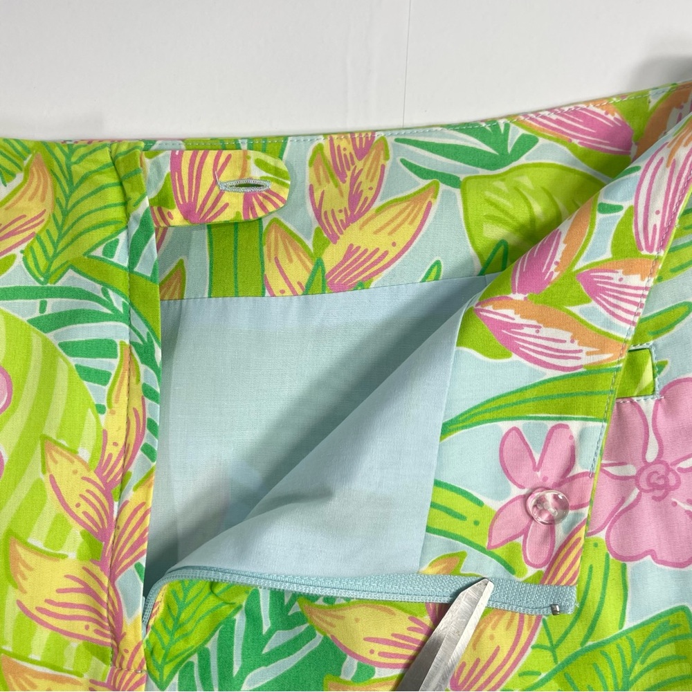 LILLY PULITZER Skirt Botanical Print Green Yellow Pink Scalloped Hem Size 2 - Picture 3 of 10